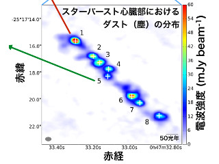 アルマ望遠鏡によってスターバースト心臓部で観察された熱い「分子の密林」