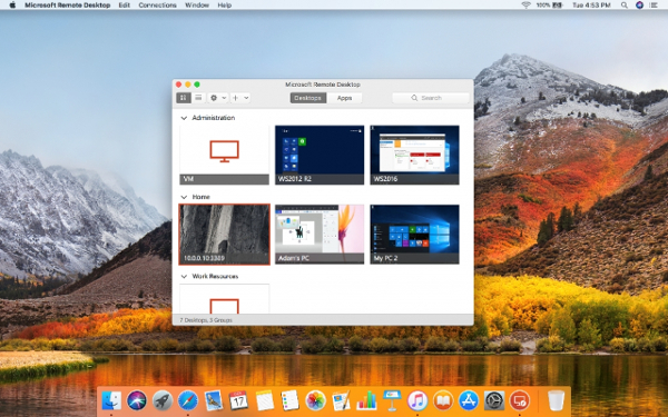 macOS上のMicrosoft Remote Desktop。接続中のデスクトップは赤枠でハイライト表示する(公式ブログより抜粋)|