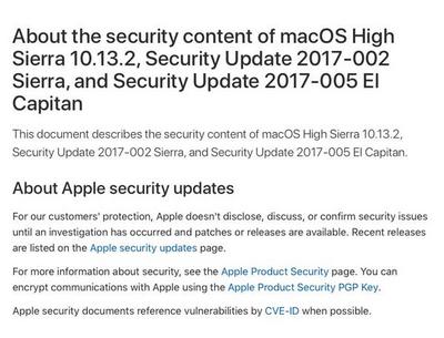 About the security content of macOS High Sierra 10.13.2