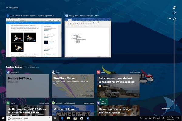 Windows 10 Insider Preview Build 17063に導入された新機能「Timeline」 - 資料: Microsoft提供