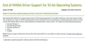 NVIDIA、32ビット版GPUドライバのサポート終了