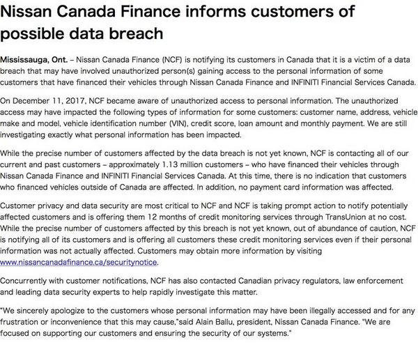 Nissan Canada Finance informs customers of possible data breach｜NissanNews.com｜Canada