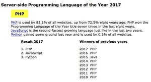 2017年に最もシェアを伸ばしたサーバサイドプログラミング言語は?