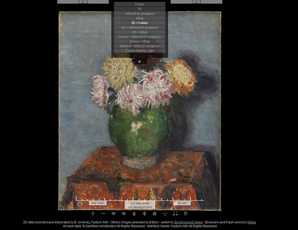 19世紀オランダ画家の油絵「Chrysanthemums in a Green Vase」(FACTUM arte内Webページより)