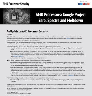 AMD、CPUの脆弱性「Spectre」の影響受けると発表