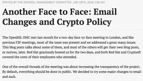 Another Face to Face: Email Changes and Crypto Policy｜OpenSSL Blog