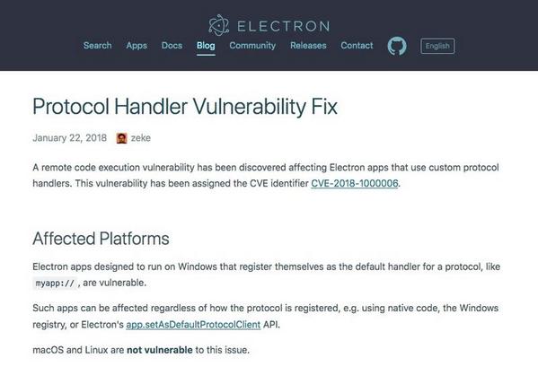 Electronに影響するリモートコード実行のセキュリティ脆弱性情報