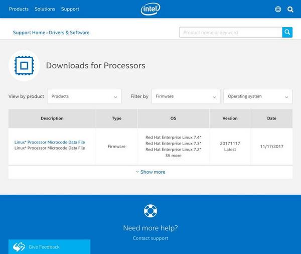 Downloads for Processors - Intel - 現段階では該当するとみられるマイクロコードのみの提供は行われていない