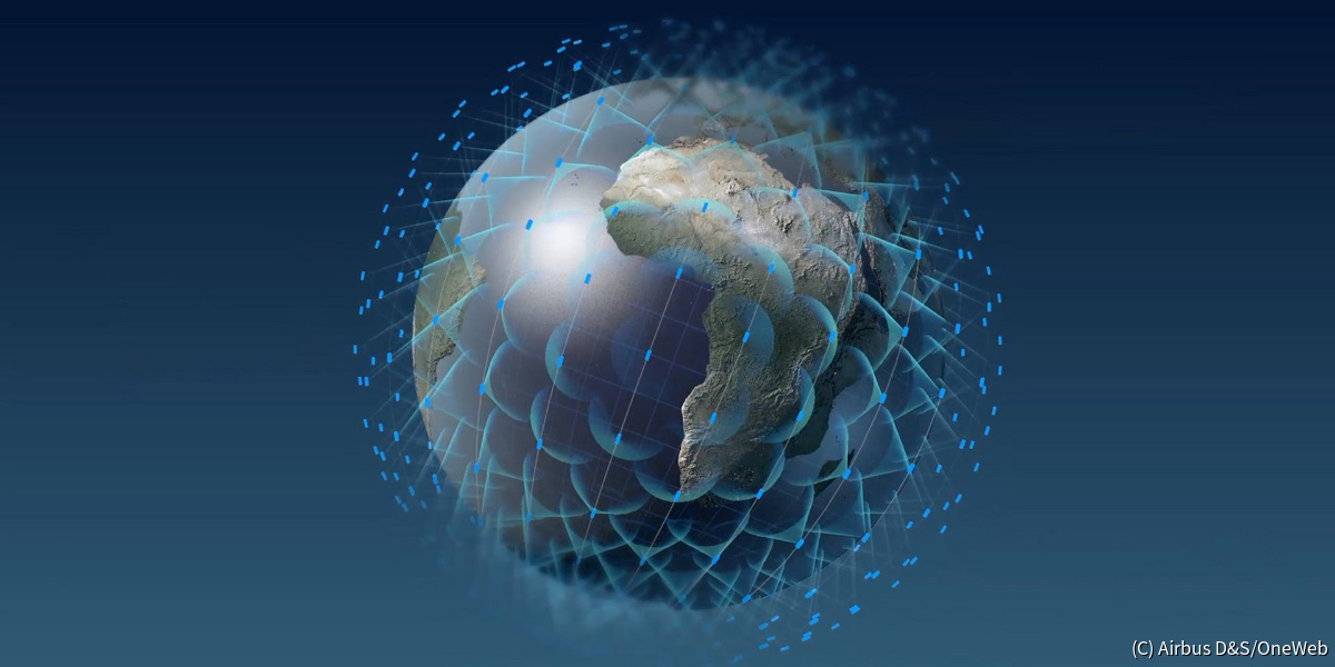 多数の衛星によって世界中にインターネットをつなぐ概念図