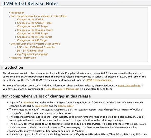 LLVM 6.0.0 Release Note