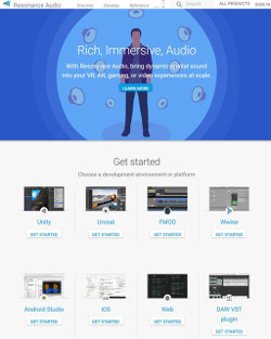 「Resonance Audio」<a href="https://developers.google.com/resonance-audio/" target="_blank">公式サイト</a