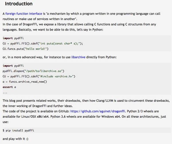 DragonFFIを使ってPythonからCライブラを使用した場合の例 - 資料: LLVMプロジェクト提供