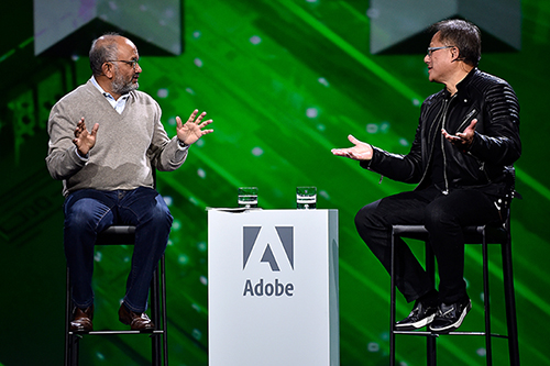 アドビの会長、社長兼CEOであるシャンタヌ ナラヤン氏とNVIDIAの創立者、CEOであるジェンスン フアン氏
