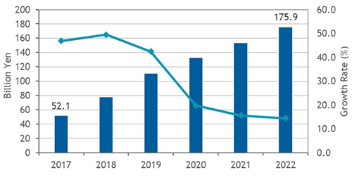 国内SDN市場 支出額予測、2017年～2022年