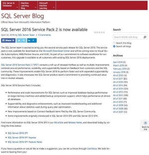 SQL Server 2016 Service Pack 2公開