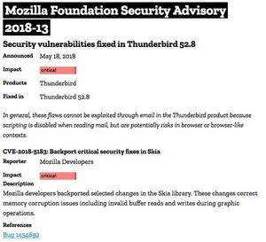 Thunderbird、アップデート推奨 - 暗号メールの脆弱性修正