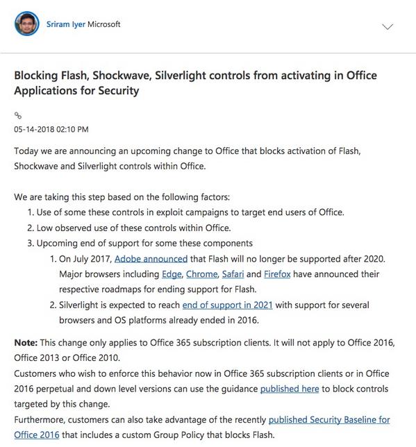 Blocking Flash、Shockwave、Silverlight controls from activating in Office Applications for Security - Microsoft