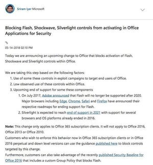 Microsoft、Office 365でFlashコンテンツのブロック開始へ