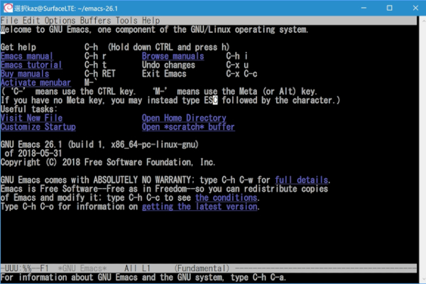 WSL上で動作するGNU Emacsバージョン26.1