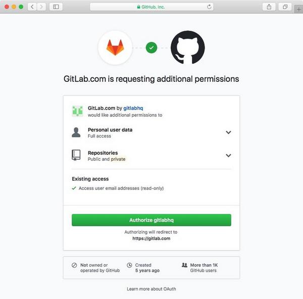 「Authorize gitlabhq」をクリック