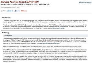 米国政府、北朝鮮政府関与のトロイの木馬「TYPEFRAME」に注意喚起