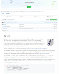 GitHub上に設置してあるZip Slipの情報[snyk/zip-slip-vulnerability](https://github.com/snyk/zip-slip-vulnerability)