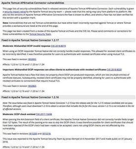 Apache Tomcat Nativeに脆弱性