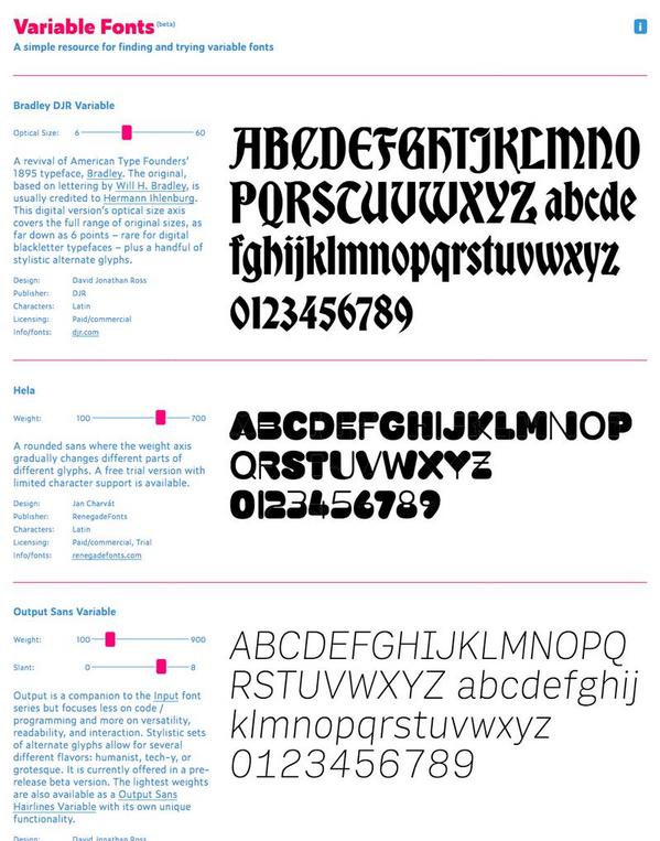 バリアブルフォントの使用例 - Variable Fonts (beta) - A simple resource for finding and trying variable fonts