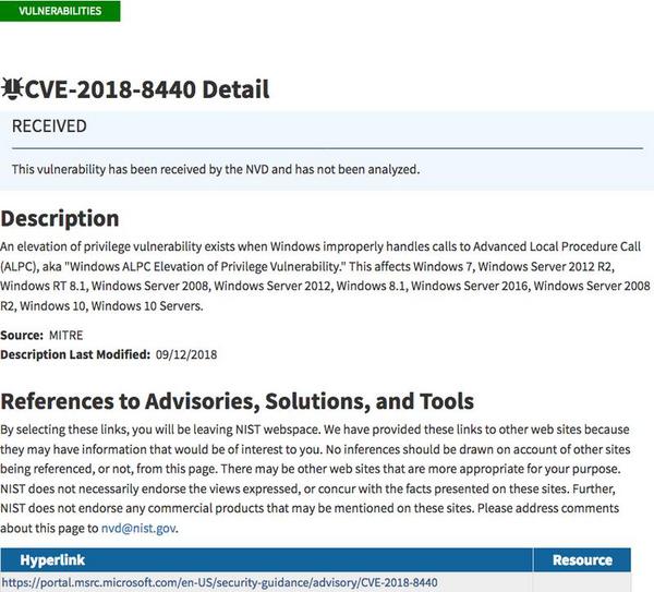 National Vulnerability Database - CVE-2018-8440