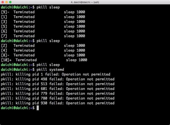 pkillコマンド実行例 / Ubuntu 18.04