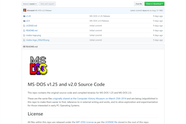 GitHub上のMS-DOS 1.25/2.0