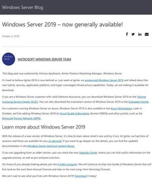 マイクロソフト、Windows Server 2019一般公開開始