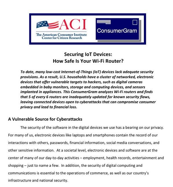 Securing IoT Devices: How Safe Is Your Wi-Fi Router? - The American Consumer Institute Center for Citizen Research