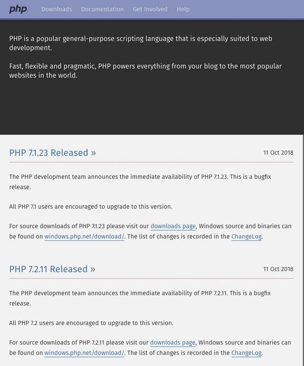 PHP: Hypertext Preprocessor - PHP 7.1.23 Released / PHP 7.2.11 Released