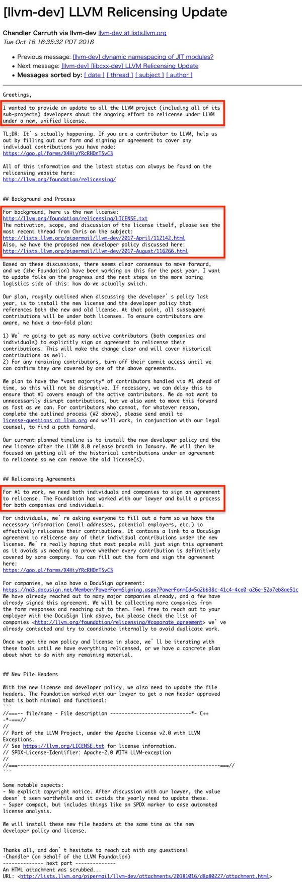 [llvm-dev] LLVM Relicensing Update