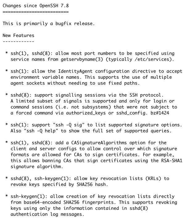 OpenSSH 7.9 was released on 2018-10-19