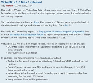 VirtualBox 6.0 BETA1登場