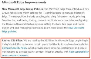 Microsoft EdgeからXSSフィルタが削除の見通し、研究者が疑問を提示