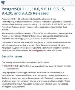 PostgreSQL、脆弱性修正版公開 - 9.3系はEoL