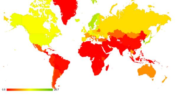 国や地域別インターネット平均速度マップ - 資料: Pingdom提供