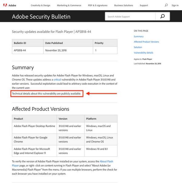 Security updates available for Flash Player｜APSB18-44｜Adobe Security Bulletin