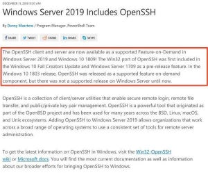 マイクロソフト、Windows Server 2019にOpenSSHサーバ同梱