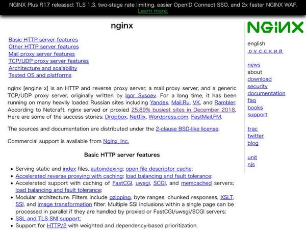 nginx is an HTTP and reverse proxy server、a mail proxy server、and a generic TCP/UDP proxy server、originally written by Igor Sysoev.