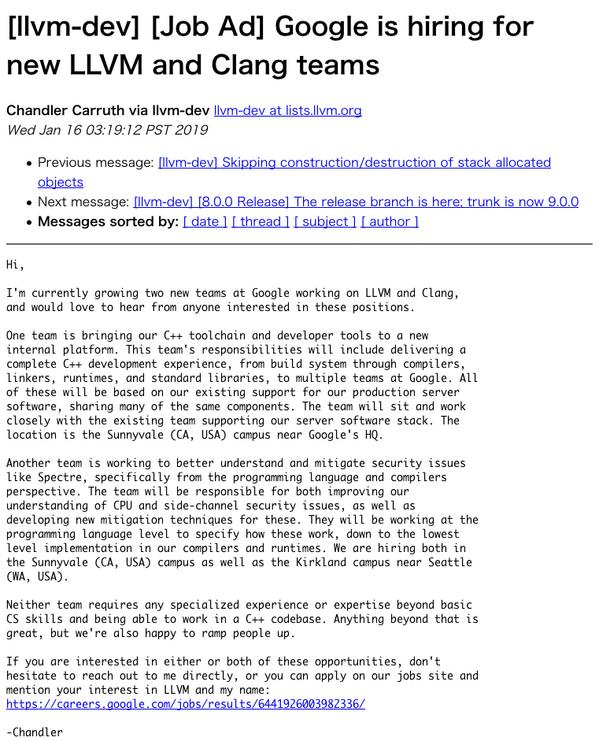 [llvm-dev] [Job Ad] Google is hiring for new LLVM and Clang teams