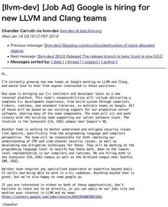 Google、新しいLLVM Clangチームを2組で編成中