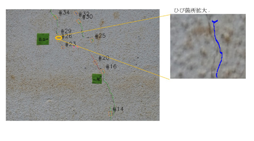 実施結果(0.2mm 幅相当のひび割れ箇所の検出)