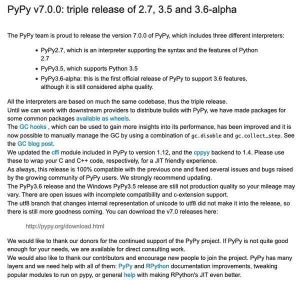 PyPy 7.0.0登場、3系統同時リリース