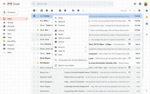 Gmailの右クリックに新機能、受信トレイからワンクリックで返信が可能に