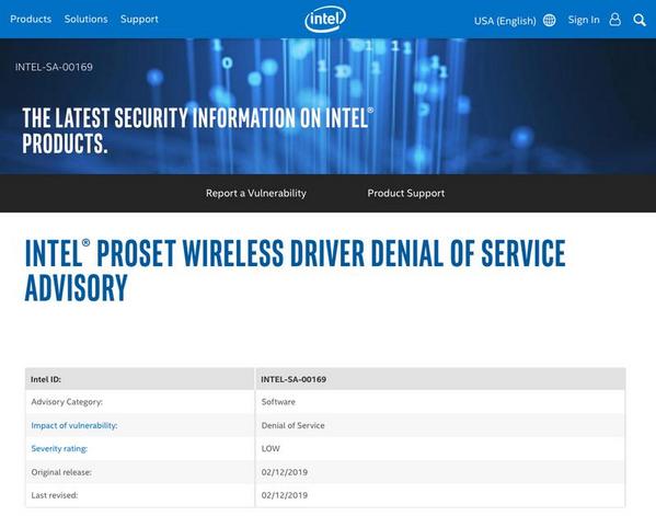 Intel® PROSet Wireless Driver Denial of Service Advisory