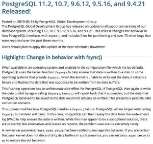 PostgreSQL 11.2、10.7、9.6.12、9.5.16、9.4.21公開